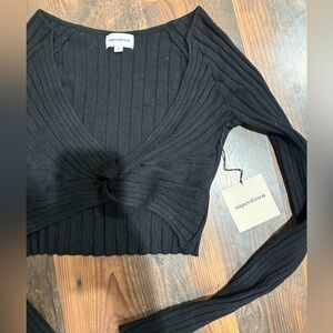 Superdown Black Twist Front Knit Crop Top NWT